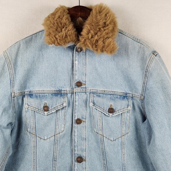 ERL Lamb’s Wool Detachable Collar LGHT Wash Denim Jacket Made in Italy $875 - Picture 7 of 16